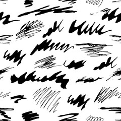 Seamless artistic abstract pattern. Hand drawn repeatable creative backgrounds. Writen doodle design . Black and white drawing.