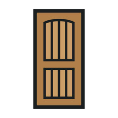 Wooden Closed Front Door Entrance Modern Interior Design. Minimal Color Flat Line Outline Stroke Icon Illustration