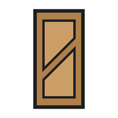 Wooden Closed Front Door Entrance Modern Interior Design. Minimal Color Flat Line Outline Stroke Icon Illustration