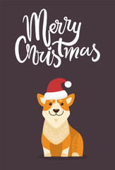 Merry Christmas Dog with Hat Vector Illustration
