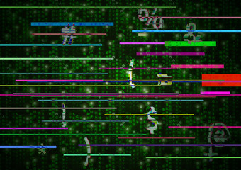 Critical error glitch on green matrix symbols