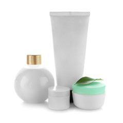 Composition with body cream on white background