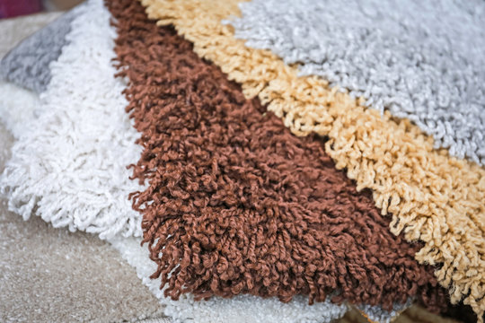Different samples of carpets, closeup