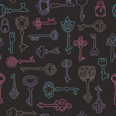 Seamless pattern with vintage keys. Can be used for textile, website background, book cover, packaging.