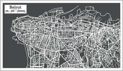 Beirut Lebanon City Map in Retro Style. - obrazy, fototapety, plakaty
