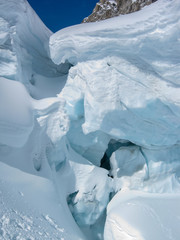 Fototapeta na wymiar Inside a Glacier Crevasse in the Alaska Range