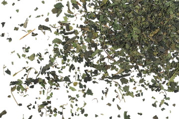 Dry cut nettle pile, isolated on white background, top view