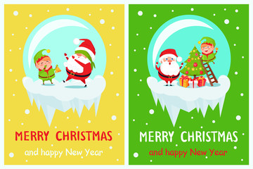 Postcard Merry Christmas Happy New Year Santa Elf