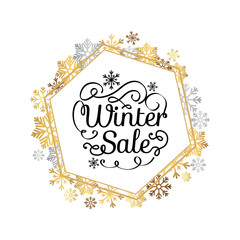 Obraz na płótnie Canvas Winter Sale Poster in Frame Made of Snowflakes