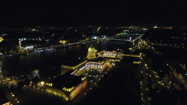 Budapest night drone panorama, Hungary