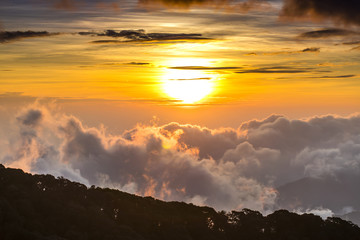 Sunrise over the Mountains at Doi Inthanon Chiang Mai, Thailand.
