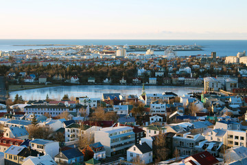 Reykjavik Iceland from above aerial image - obrazy, fototapety, plakaty