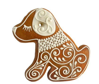 Gingerbread Dog On A White Background