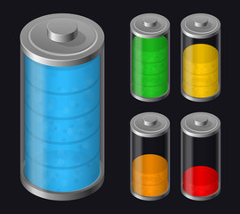Set Batteries Icon. Various Types Charged