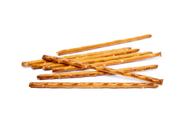 Salty cracker pretzel sticks isolated on white background