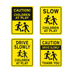 Caution children playing traffic road signs set