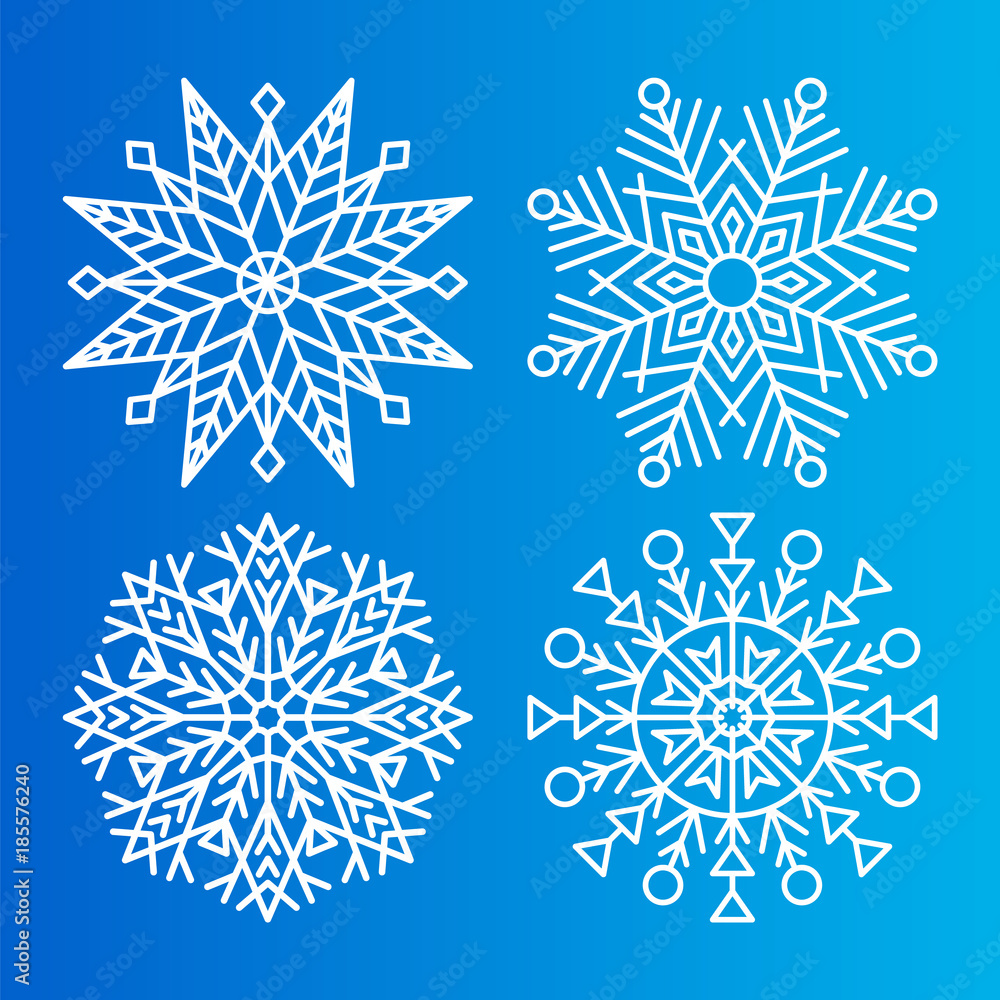 Poster snowflakes icons set of different shape and forms