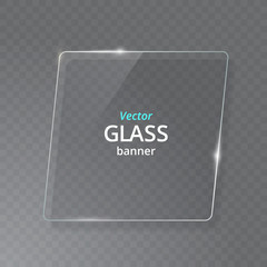 Transparent Glass Plate Mock Up. See through banner. Plastic banner with reflection and shadow.