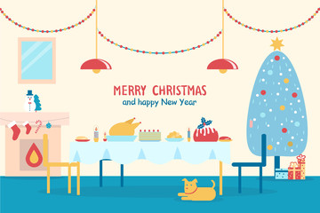 Merry Christmas and New Year Vector Illustration