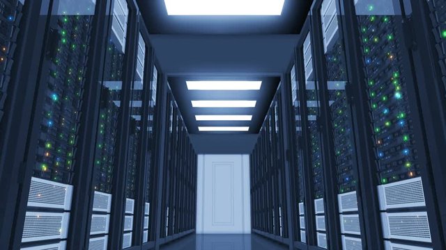 Beautiful Working Servers in Modern Datacenter. Moving Through. Cloud Computing Data Storage. Complex Calculations. Looped 3d animation. 4k UHD 3840x2160.
