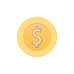 Yellow golden dollar money token coin in flat style. Vector illustration