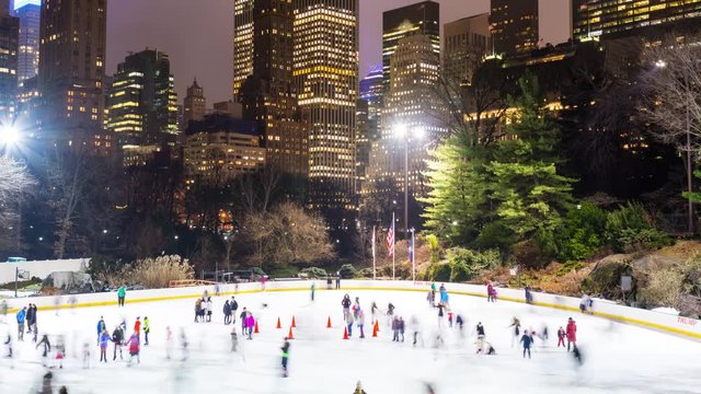 Central Park, New York City, Ice Skating Night Timelapse Video