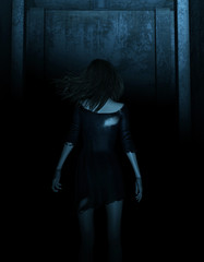 3d illustration,Ghost woman in the dark,Horror background