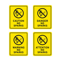 Caution no sparks no fire sign set