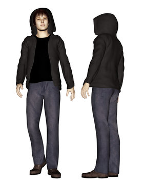 3d render of boy wearing hoodies as hacker,teenage boy,stranger concept 