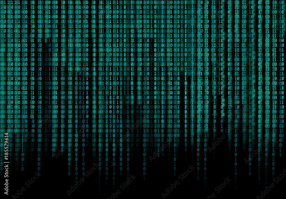 Fototapete blue binary code matrix background