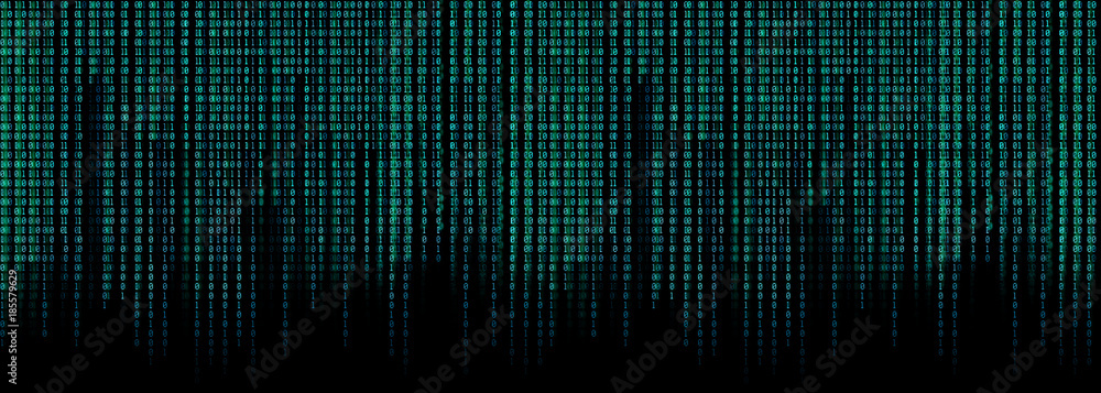 Fototapete blue binary code matrix background wide banner
