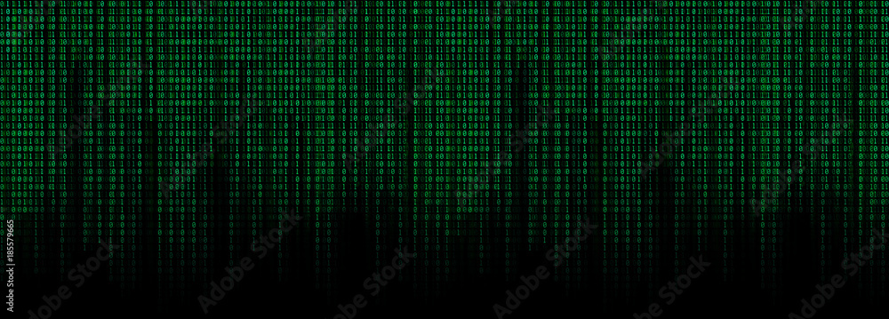 Fototapete green binary code matrix background wide banner