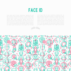 Fototapeta na wymiar Face ID concept with thin line icons: face recognition, scanning, mobile authentication, approved, disapproved, face detect. Modern vector illustration, template for web page.