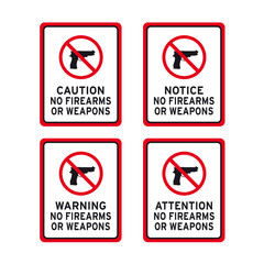 No firearms weapons or guns sign set