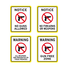No firearms weapons or guns sign set
