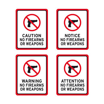 No firearms weapons or guns sign set