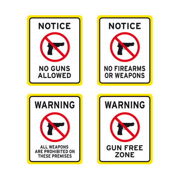 No firearms weapons or guns sign set