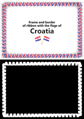 Frame and border of ribbon with the Croatia flag for diplomas, congratulations, certificates. Alpha channel. 3d illustration