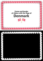 Frame and border of ribbon with the Denmark flag for diplomas, congratulations, certificates. Alpha channel. 3d illustration