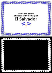 Frame and border of ribbon with the El Salvador flag for diplomas, congratulations, certificates. Alpha channel. 3d illustration
