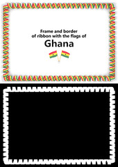 Frame and border of ribbon with the Ghana flag for diplomas, congratulations, certificates. Alpha channel. 3d illustration
