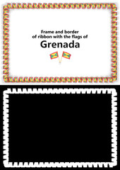 Frame and border of ribbon with the Grenada flag for diplomas, congratulations, certificates. Alpha channel. 3d illustration