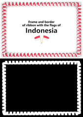 Frame and border of ribbon with the Indonesia flag for diplomas, congratulations, certificates. Alpha channel. 3d illustration