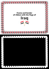 Frame and border of ribbon with the Iraq flag for diplomas, congratulations, certificates. Alpha channel. 3d illustration