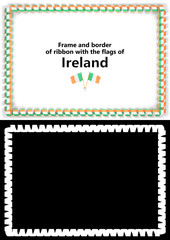 Frame and border of ribbon with the Ireland flag for diplomas, congratulations, certificates. Alpha channel. 3d illustration