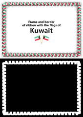 Frame and border of ribbon with the Kuwait flag for diplomas, congratulations, certificates. Alpha channel. 3d illustration