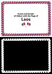 Frame and border of ribbon with the Laos flag for diplomas, congratulations, certificates. Alpha channel. 3d illustration