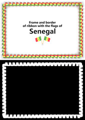 Frame and border of ribbon with the Senegal flag for diplomas, congratulations, certificates. Alpha channel. 3d illustration