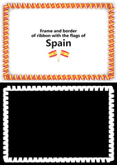 Frame and border of ribbon with the Spain flag for diplomas, congratulations, certificates. Alpha channel. 3d illustration