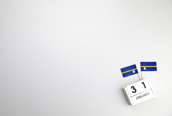 JANUARY 31 Wooden calendar Concept independence day of Nauru and Nauru national day with space for...